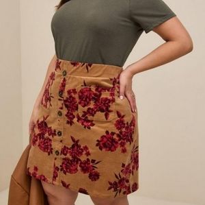Torrid Mini Corduroy Floral Button-Front Skirt